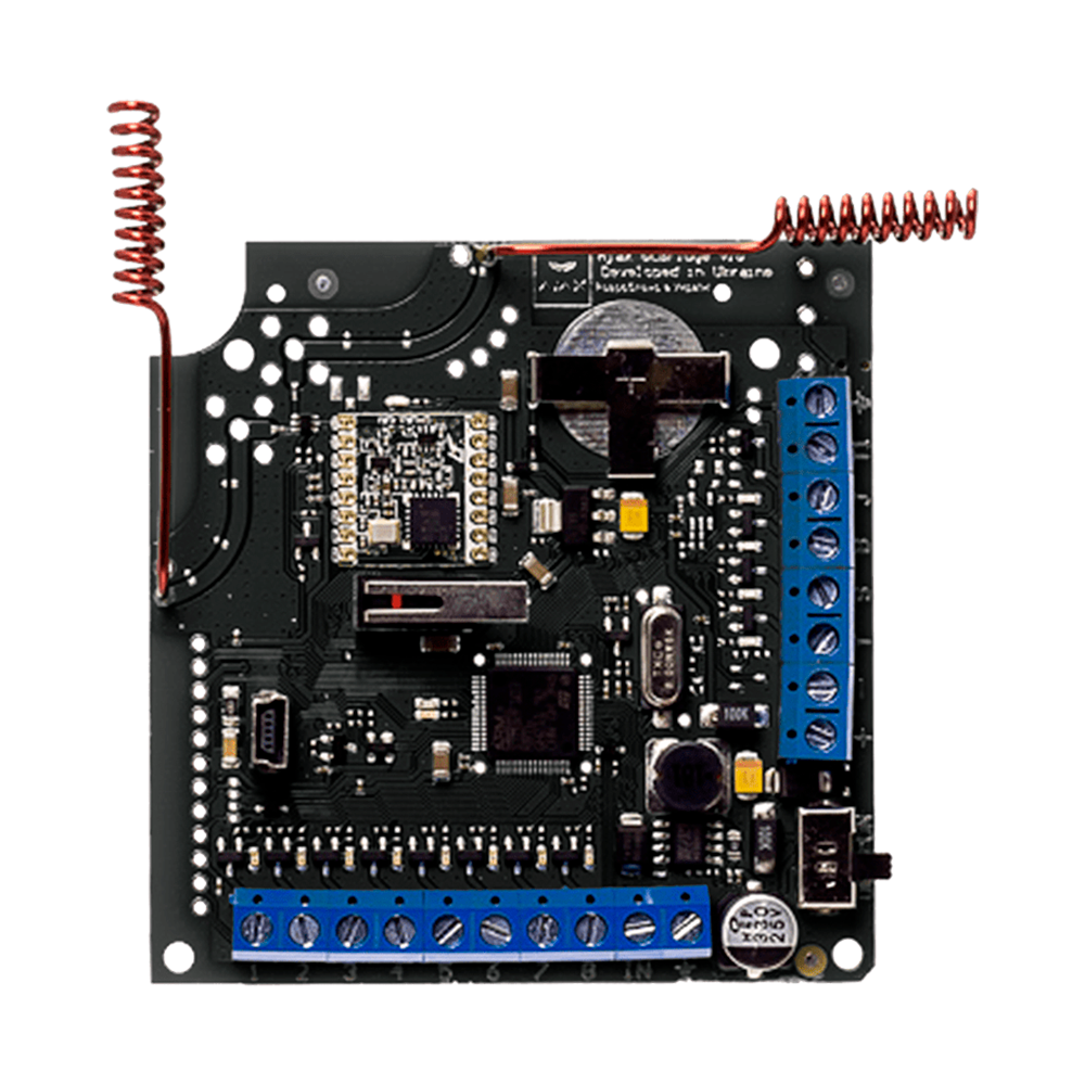 AJ-OCBRIDGEPLUS.png Módulo de integración - Dispositivos Ajax con central cableada - Hasta 100 dispositivos Ajax - 8 zonas de alarma para la central cableada - Tamper anti-apertura delantero y trasero - Software de gestión de dispositivos - Imagen 1