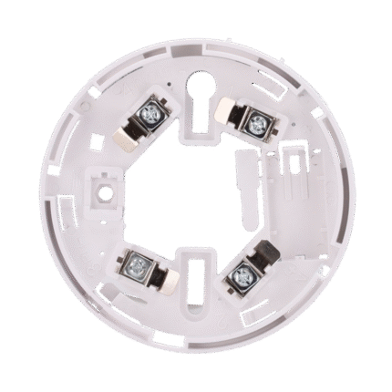 Base de perfil bajo – Compatible con detectores V2 y base alta – Necesaria para instalación de detector – Marca de montaje fácil – Posibilidad de bloquear el detector a la base – Compatible con piloto indicador de acción
